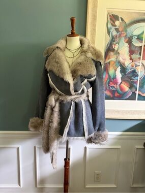 Lafayette 148 New York Grey Suede Shearling Coat